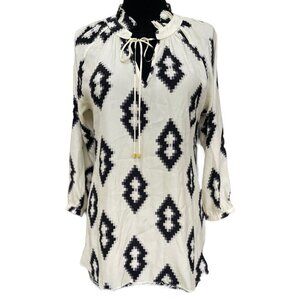 Britt Ryan Silk Geometric Long Sleeve Blouse Sz M